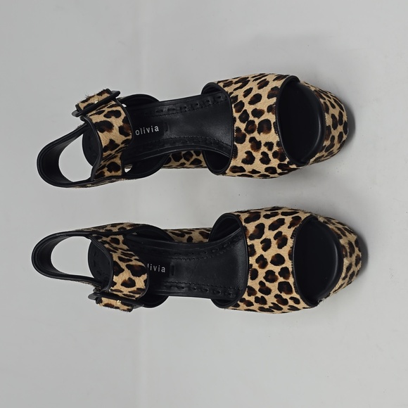 Alice + Olivia Mini Leopard Platform Open Toe Heel Sandals Size 37.5 - Picture 2 of 6